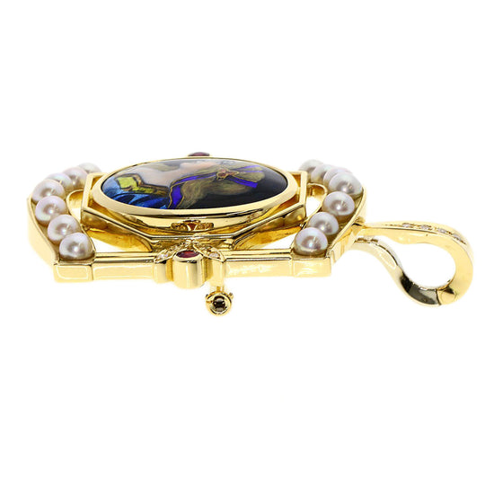 MITSUO KAJI Brooch K18YG , PT900 gold Pearl Ruby Diamond Women Used Authentic