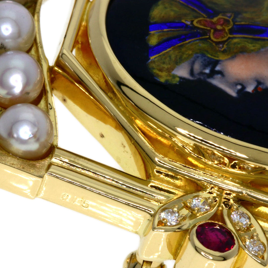 MITSUO KAJI Brooch K18YG , PT900 gold Pearl Ruby Diamond Women Used Authentic