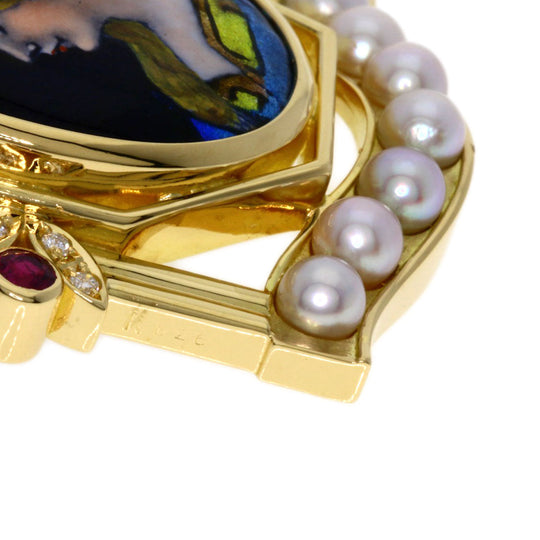 MITSUO KAJI Brooch K18YG , PT900 gold Pearl Ruby Diamond Women Used Authentic