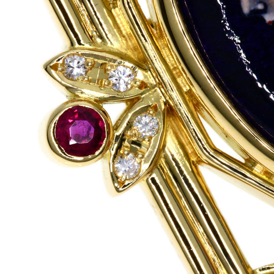 MITSUO KAJI Brooch K18YG , PT900 gold Pearl Ruby Diamond Women Used Authentic