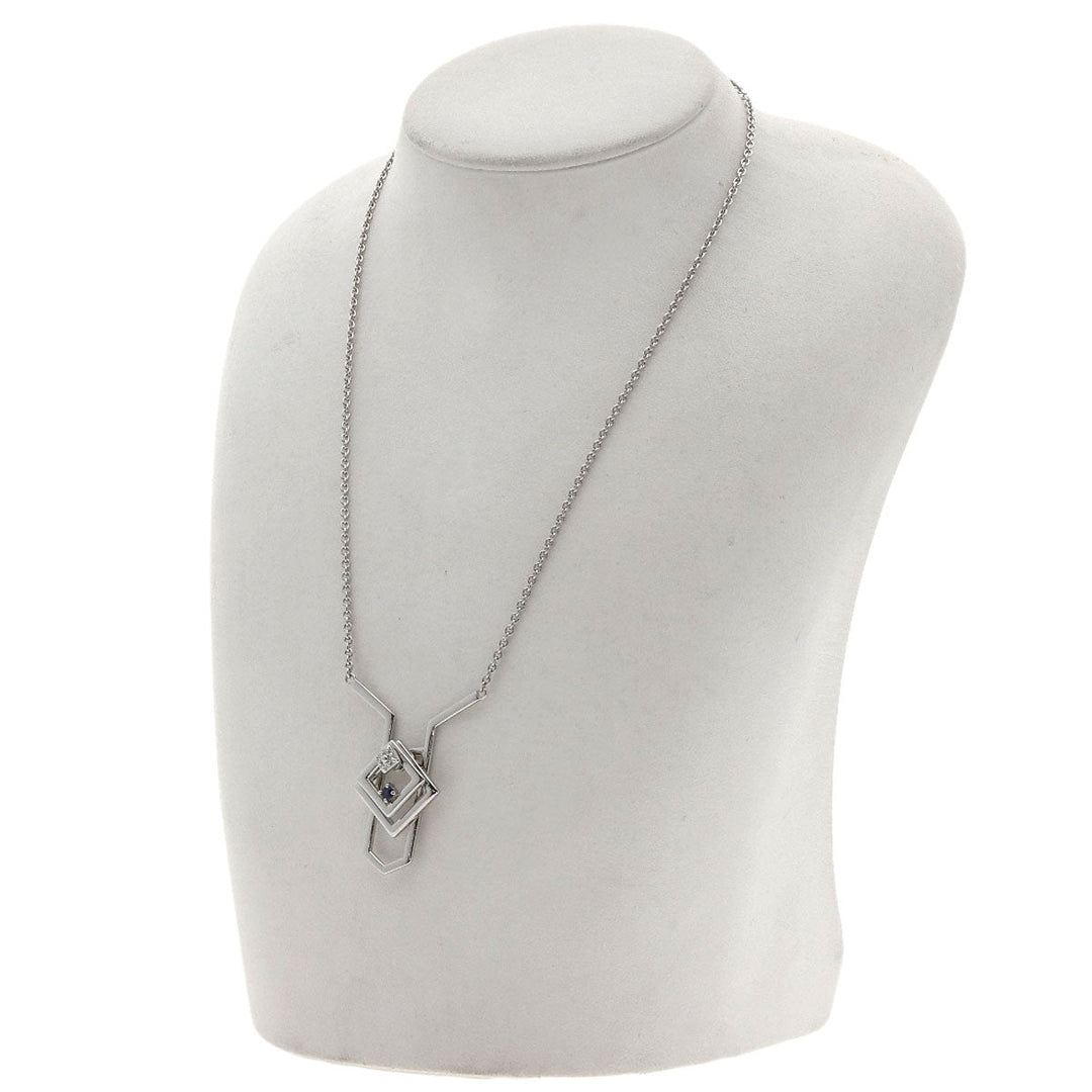 WALTHAM Necklace PT950 Silver Swing Diamond Sapphire