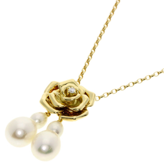 MIKIMOTO Necklace 18K Yellow Gold gold Pearl Diamond Rose motif
