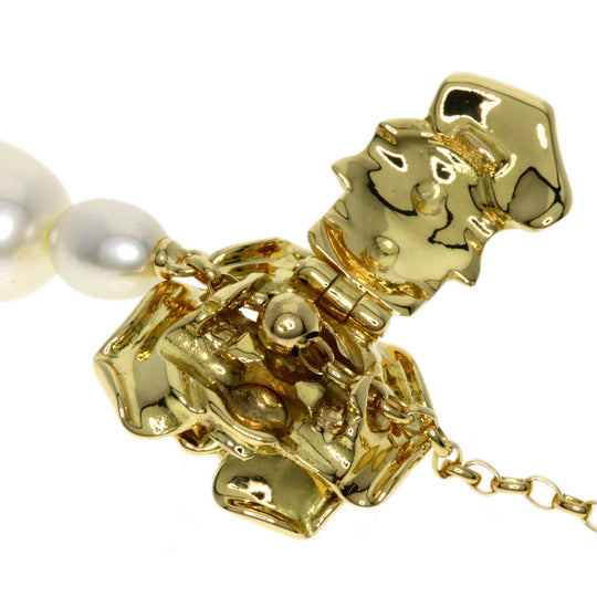 MIKIMOTO Necklace 18K Yellow Gold gold Pearl Diamond Rose motif