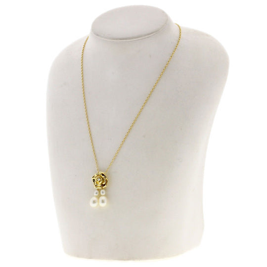 MIKIMOTO Necklace 18K Yellow Gold gold Pearl Diamond Rose motif
