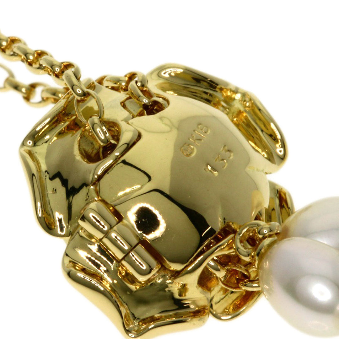 MIKIMOTO Necklace 18K Yellow Gold gold Pearl Diamond Rose motif