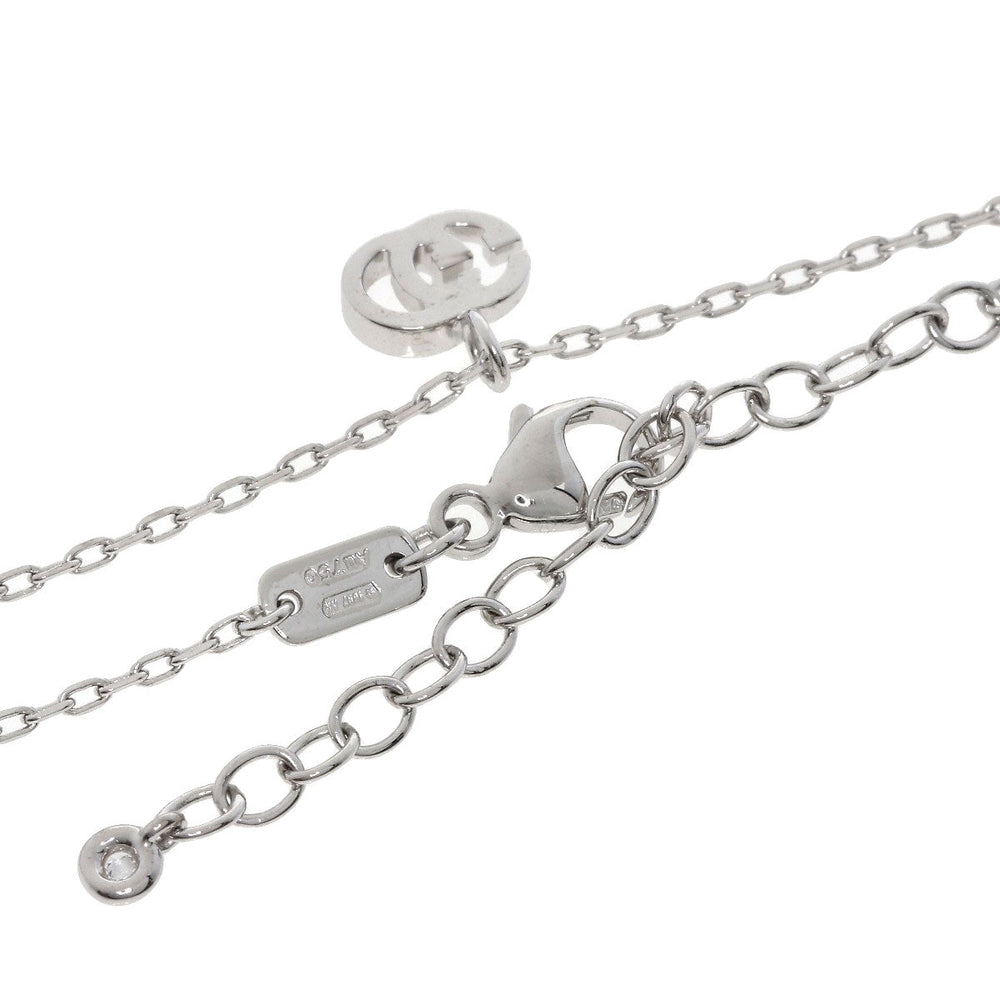 GUCCI Necklace K18WG Silver GG Running 1P Diamond Women Used Authentic