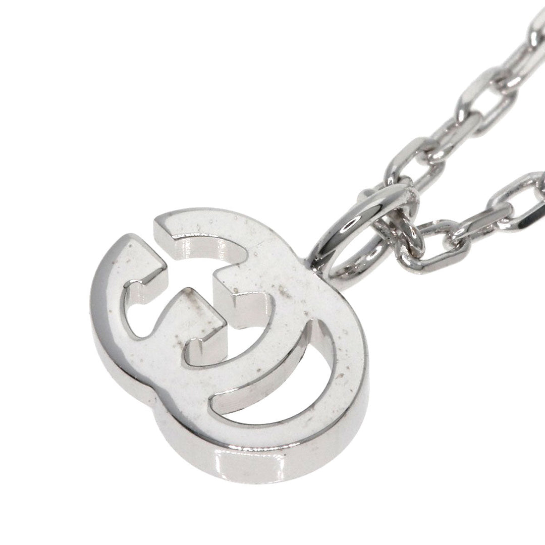 GUCCI Necklace K18WG Silver GG Running 1P Diamond Women Used Authentic