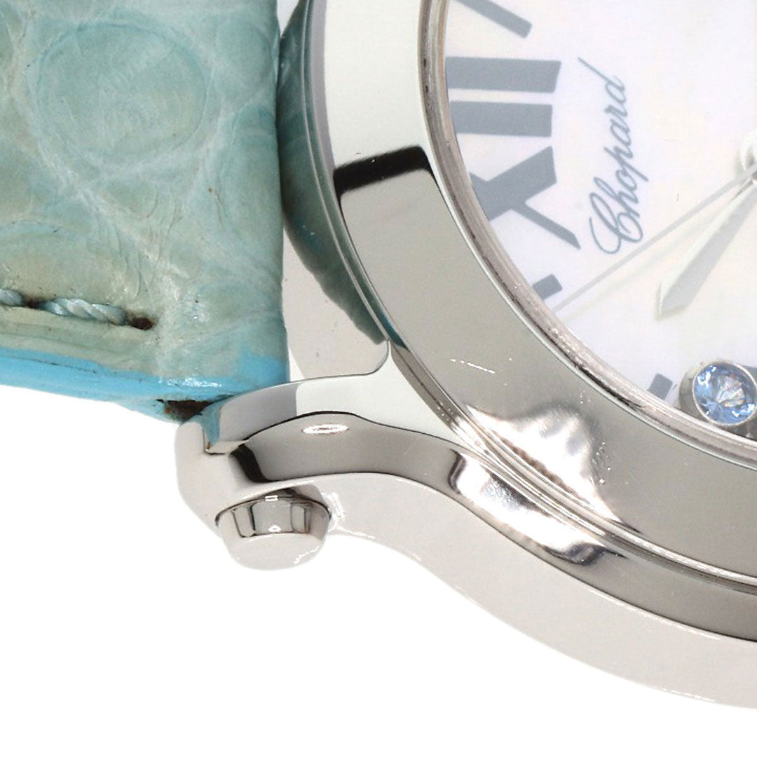 Chopard Watches Quartz 8509 Stainless Steel, Leather Silver Happy Sports Maker Complete White shell dial Women Used Authentic