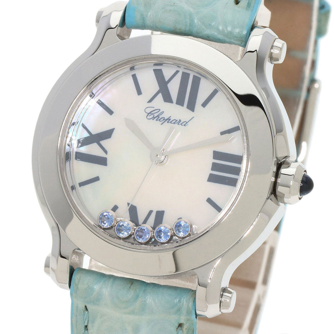 Chopard Watches Quartz 8509 Stainless Steel, Leather Silver Happy Sports Maker Complete White shell dial Women Used Authentic