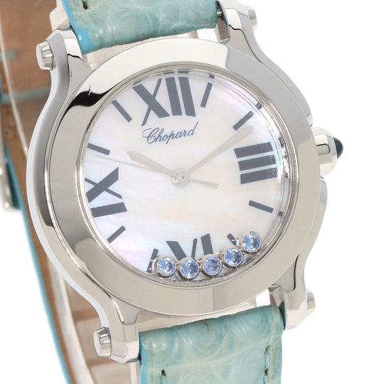 Chopard Watches Quartz 8509 Stainless Steel, Leather Silver Happy Sports Maker Complete White shell dial Women Used Authentic