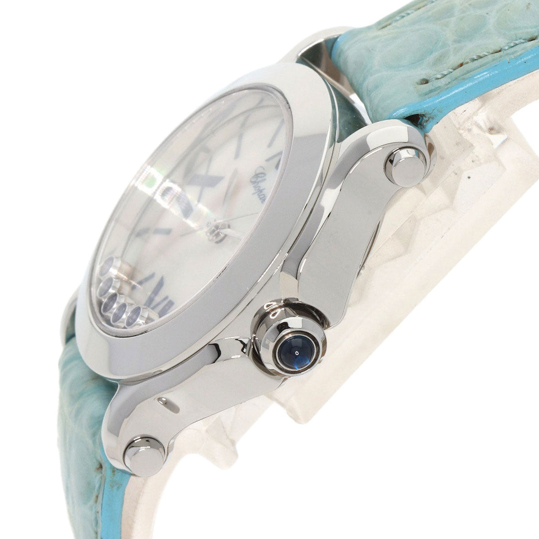 Chopard Watches Quartz 8509 Stainless Steel, Leather Silver Happy Sports Maker Complete White shell dial Women Used Authentic