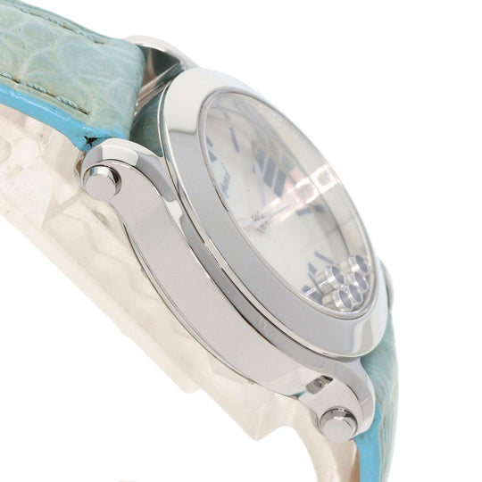Chopard Watches Quartz 8509 Stainless Steel, Leather Silver Happy Sports Maker Complete White shell dial Women Used Authentic