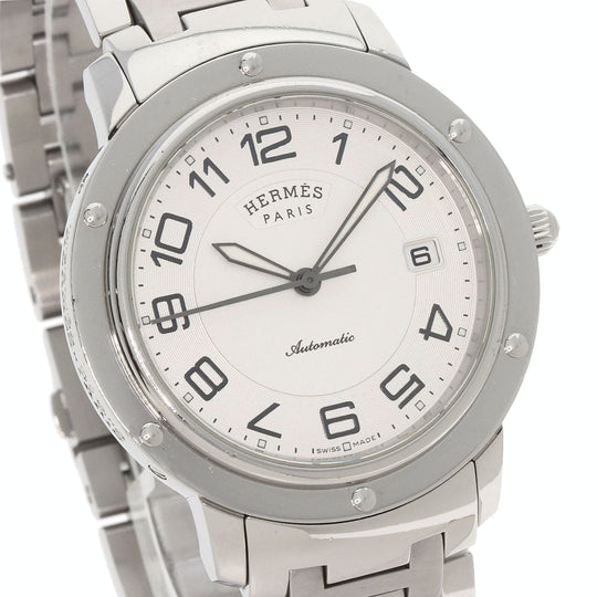 HERMES Watches Mechanical Automatic CP2.810 Stainless Steel , Stainless Steel Silver Clipper Classic white dial mens Used Authentic