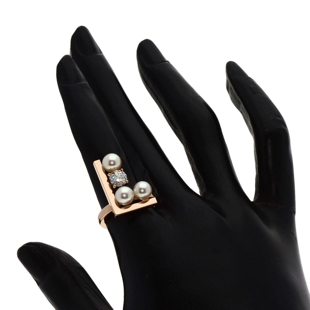TASAKI Ring 18K Pink Gold gold Balance Note Akoya Pearl Diamond