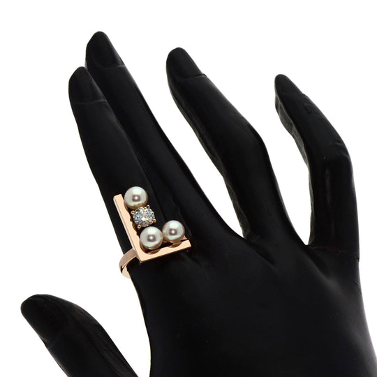 TASAKI Ring 18K Pink Gold gold Balance Note Akoya Pearl Diamond