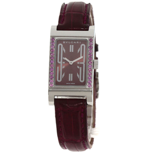 BVLGARI Watches Quartz RT39S Stainless Steel, Leather Silver Rettangolo Rhodolite Garnet Bordeaux dial Women Used Authentic