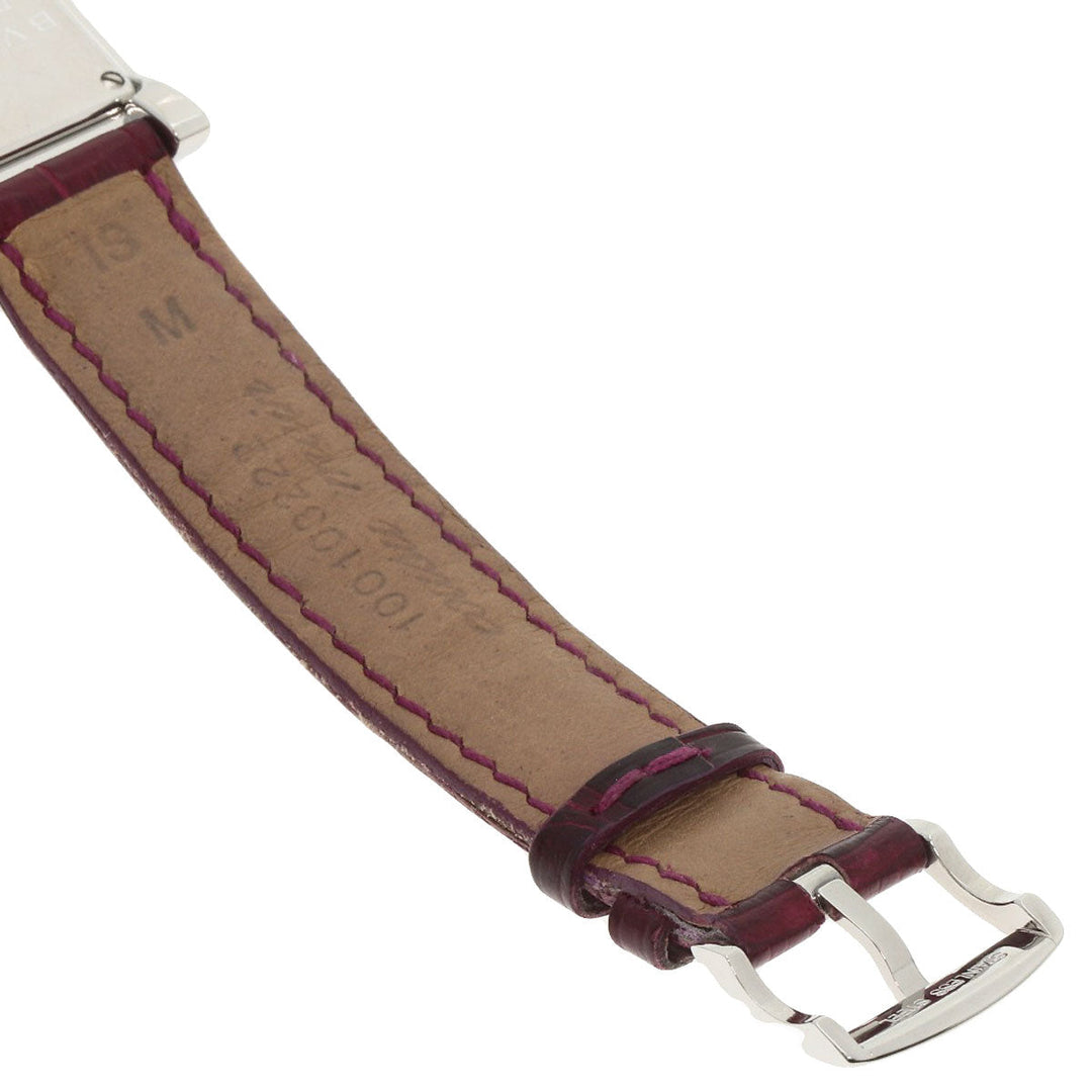BVLGARI Watches Quartz RT39S Stainless Steel, Leather Silver Rettangolo Rhodolite Garnet Bordeaux dial Women Used Authentic