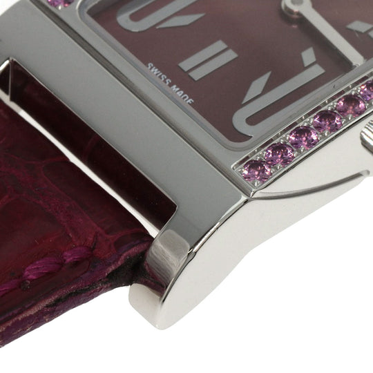 BVLGARI Watches Quartz RT39S Stainless Steel, Leather Silver Rettangolo Rhodolite Garnet Bordeaux dial Women Used Authentic