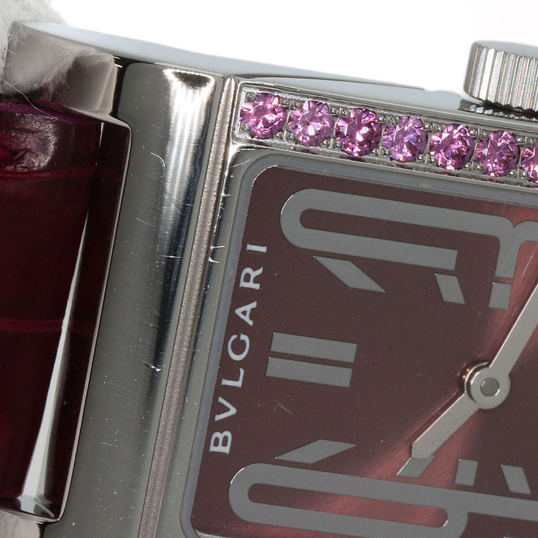 BVLGARI Watches Quartz RT39S Stainless Steel, Leather Silver Rettangolo Rhodolite Garnet Bordeaux dial Women Used Authentic