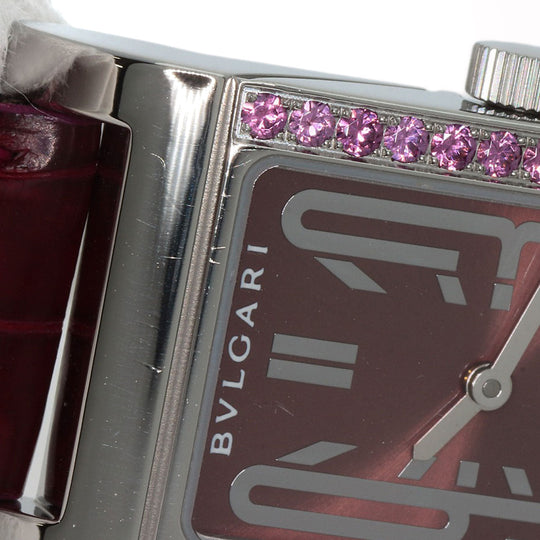 BVLGARI Watches Quartz RT39S Stainless Steel, Leather Silver Rettangolo Rhodolite Garnet Bordeaux dial Women Used Authentic