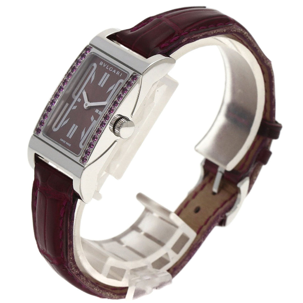 BVLGARI Watches Quartz RT39S Stainless Steel, Leather Silver Rettangolo Rhodolite Garnet Bordeaux dial Women Used Authentic