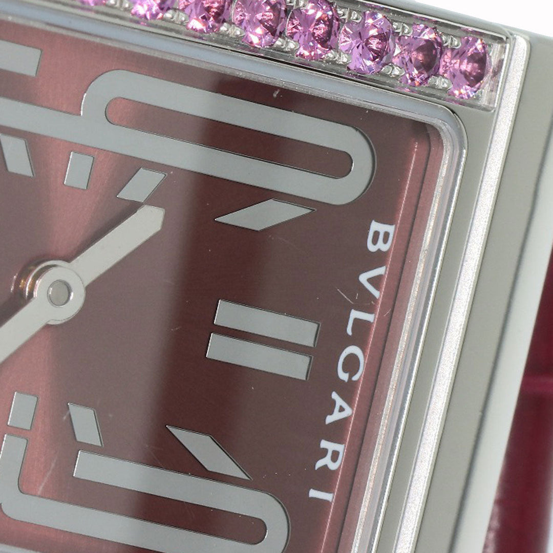 BVLGARI Watches Quartz RT39S Stainless Steel, Leather Silver Rettangolo Rhodolite Garnet Bordeaux dial Women Used Authentic