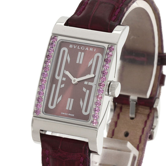 BVLGARI Watches Quartz RT39S Stainless Steel, Leather Silver Rettangolo Rhodolite Garnet Bordeaux dial Women Used Authentic