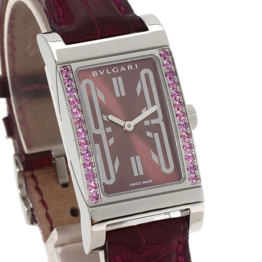 BVLGARI Watches Quartz RT39S Stainless Steel, Leather Silver Rettangolo Rhodolite Garnet Bordeaux dial Women Used Authentic