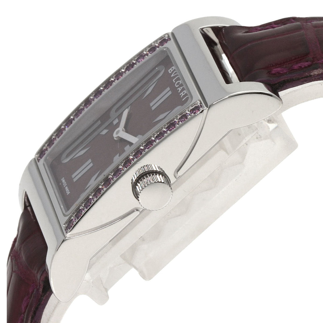 BVLGARI Watches Quartz RT39S Stainless Steel, Leather Silver Rettangolo Rhodolite Garnet Bordeaux dial Women Used Authentic