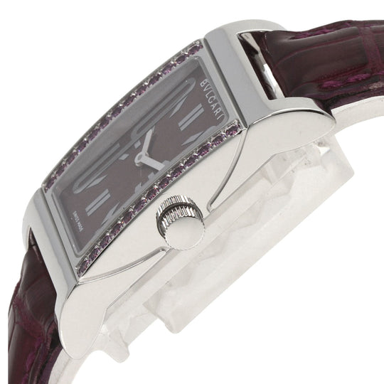 BVLGARI Watches Quartz RT39S Stainless Steel, Leather Silver Rettangolo Rhodolite Garnet Bordeaux dial Women Used Authentic