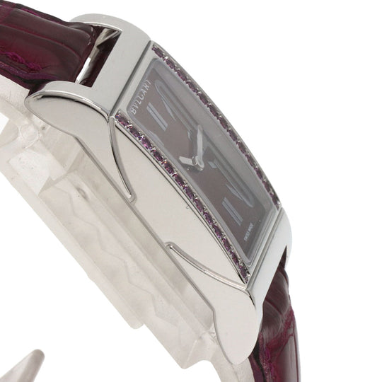 BVLGARI Watches Quartz RT39S Stainless Steel, Leather Silver Rettangolo Rhodolite Garnet Bordeaux dial Women Used Authentic