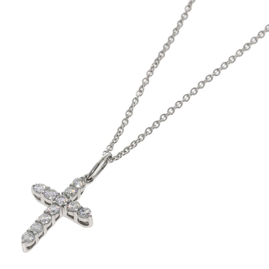 TIFFANY&Co. Necklace K18WG , PT950 Silver Small cross diamond Women Used Authentic