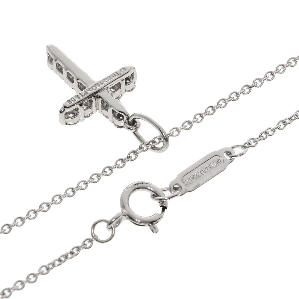 TIFFANY&Co. Necklace K18WG , PT950 Silver Small cross diamond Women Used Authentic