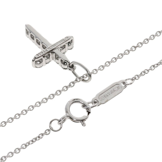 TIFFANY&Co. Necklace K18WG , PT950 Silver Small cross diamond Women Used Authentic