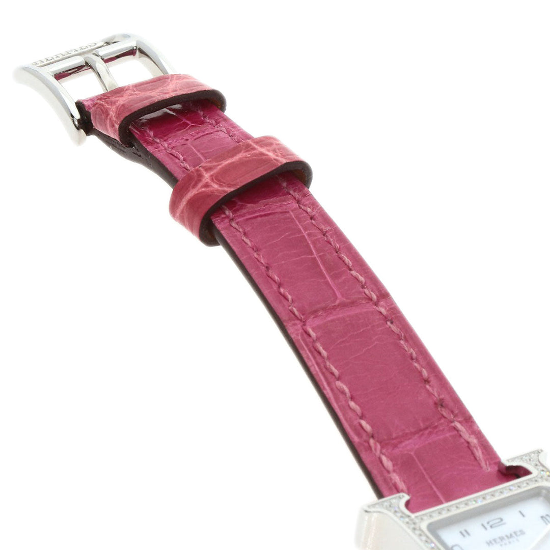 HERMES Watches Quartz HH1.131 Stainless Steel, Leather Silver H Watch Mini Diamond White shell dial Women Used Authentic