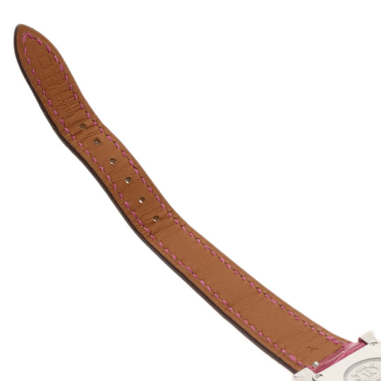 HERMES Watches Quartz HH1.131 Stainless Steel, Leather Silver H Watch Mini Diamond White shell dial Women Used Authentic