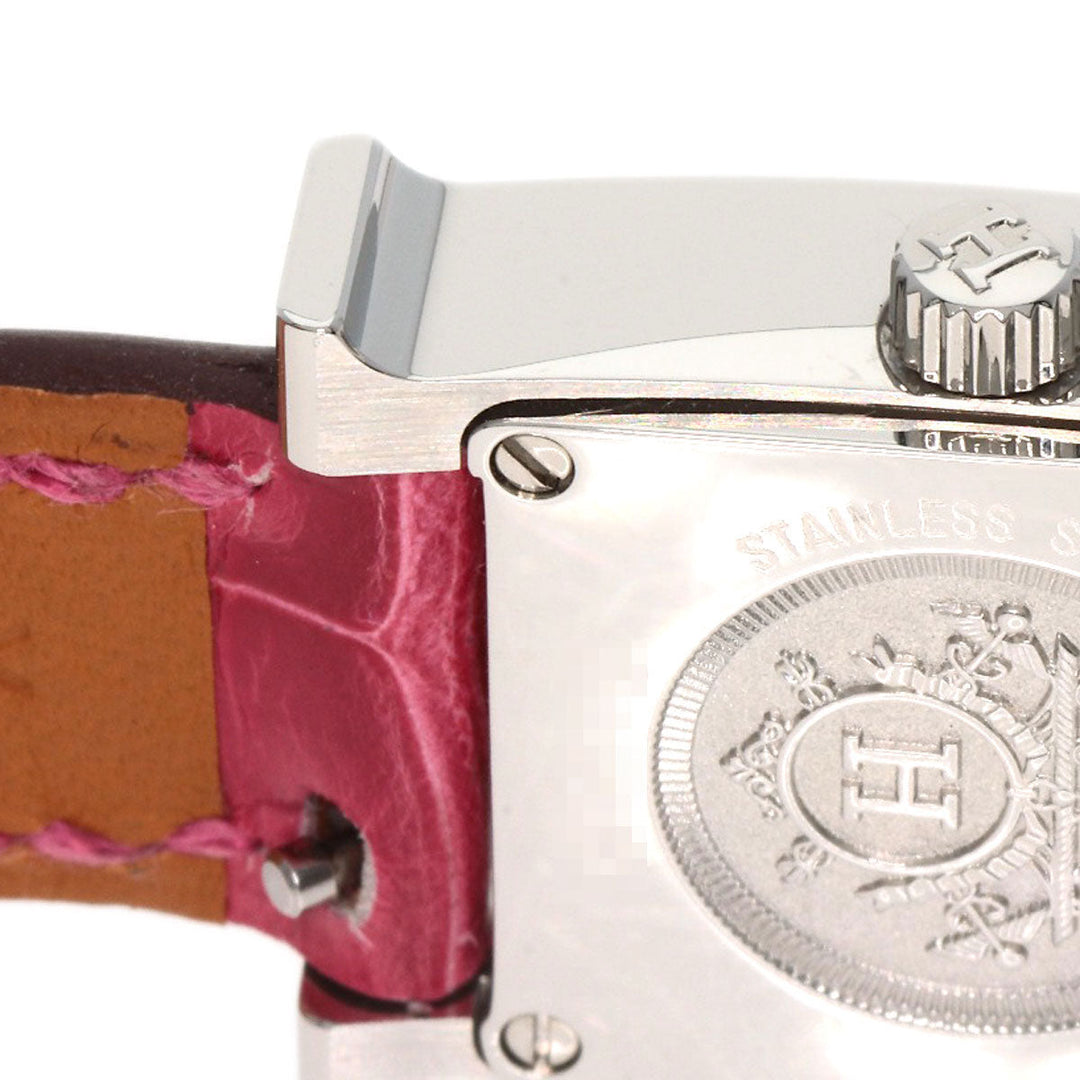 HERMES Watches Quartz HH1.131 Stainless Steel, Leather Silver H Watch Mini Diamond White shell dial Women Used Authentic