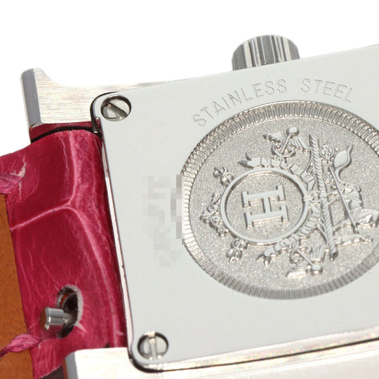 HERMES Watches Quartz HH1.131 Stainless Steel, Leather Silver H Watch Mini Diamond White shell dial Women Used Authentic