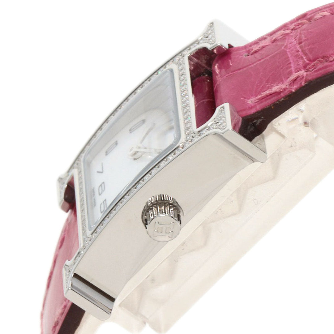 HERMES Watches Quartz HH1.131 Stainless Steel, Leather Silver H Watch Mini Diamond White shell dial Women Used Authentic
