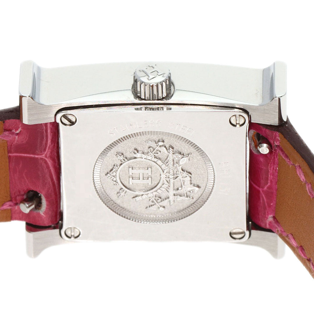 HERMES Watches Quartz HH1.131 Stainless Steel, Leather Silver H Watch Mini Diamond White shell dial Women Used Authentic