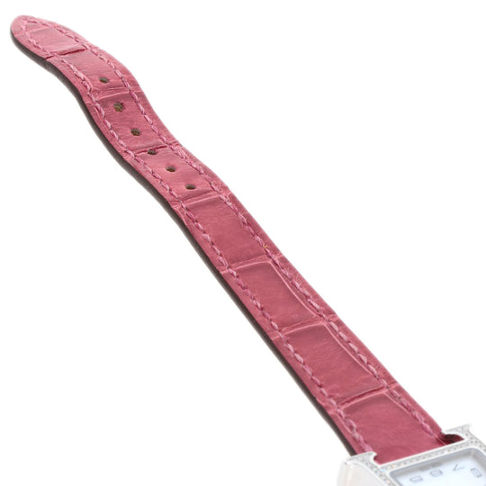 HERMES Watches Quartz HH1.131 Stainless Steel, Leather Silver H Watch Mini Diamond White shell dial Women Used Authentic