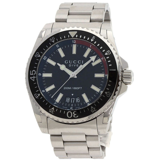 GUCCI Watches Quartz YA136.2 Stainless Steel , Stainless Steel Silver Dive DIVE black dial mens Used Authentic