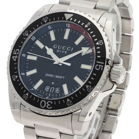 GUCCI Watches Quartz YA136.2 Stainless Steel , Stainless Steel Silver Dive DIVE black dial mens Used Authentic