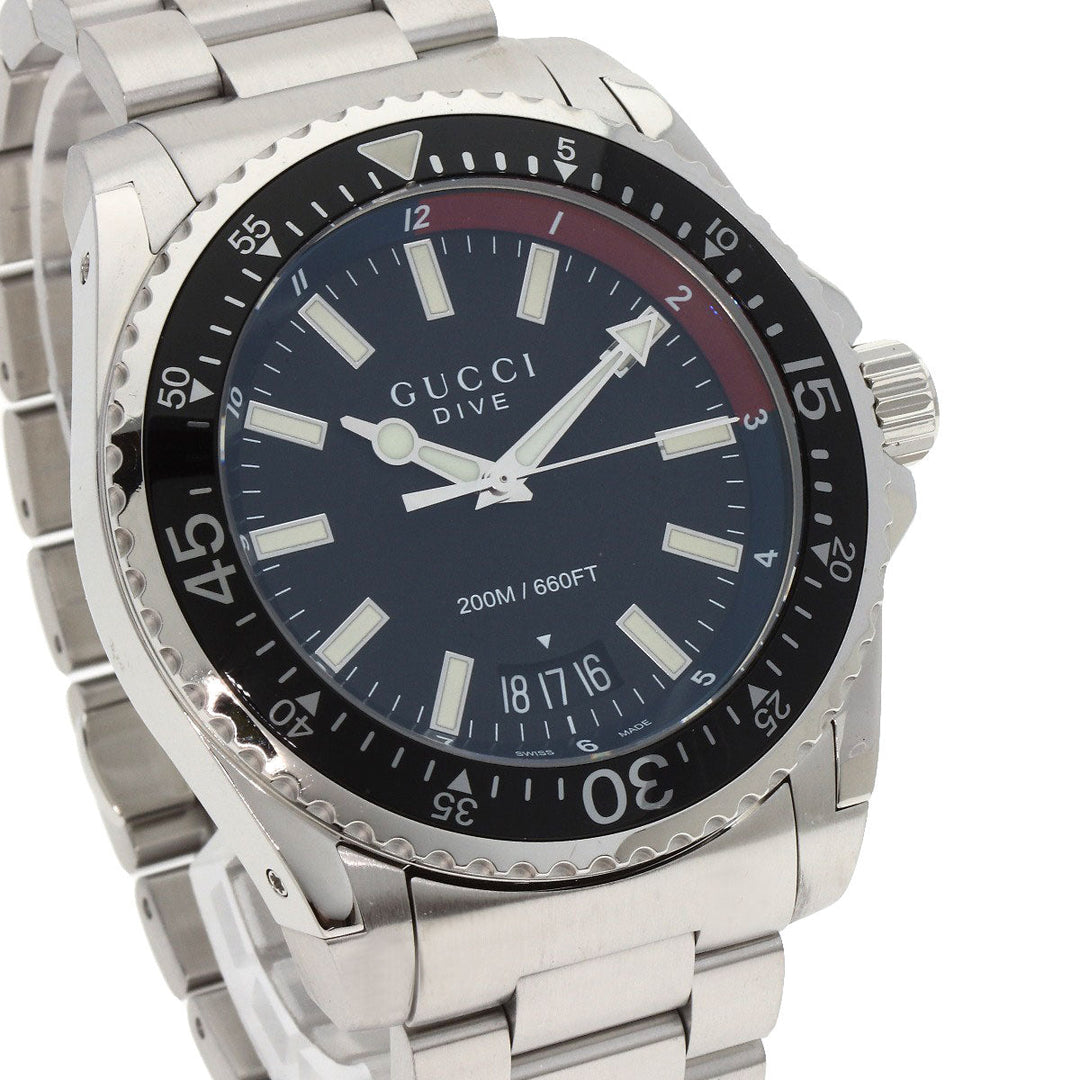 GUCCI Watches Quartz YA136.2 Stainless Steel , Stainless Steel Silver Dive DIVE black dial mens Used Authentic