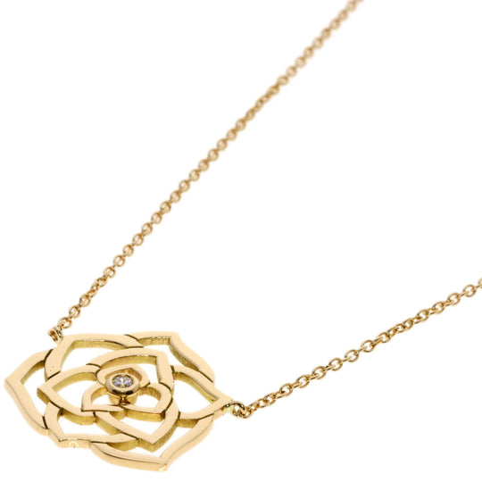 PIAGET Necklace 18K Pink Gold Silver Rose diamond Women Used Authentic