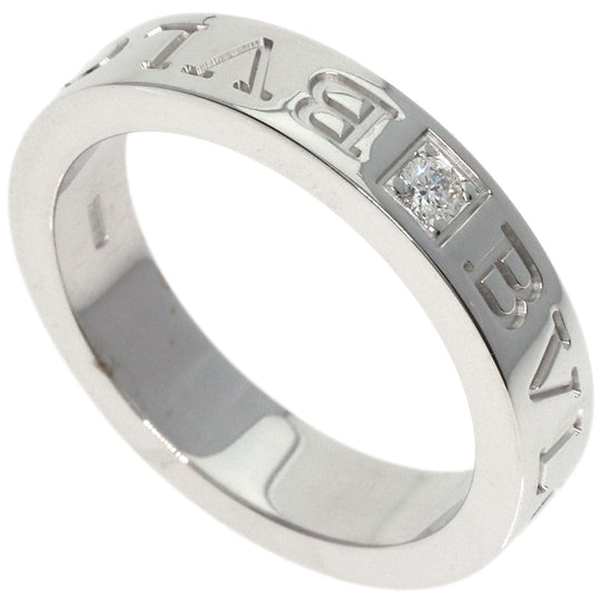 BVLGARI Ring K18WG Silver Double logo 1P Diamond Women Used Authentic