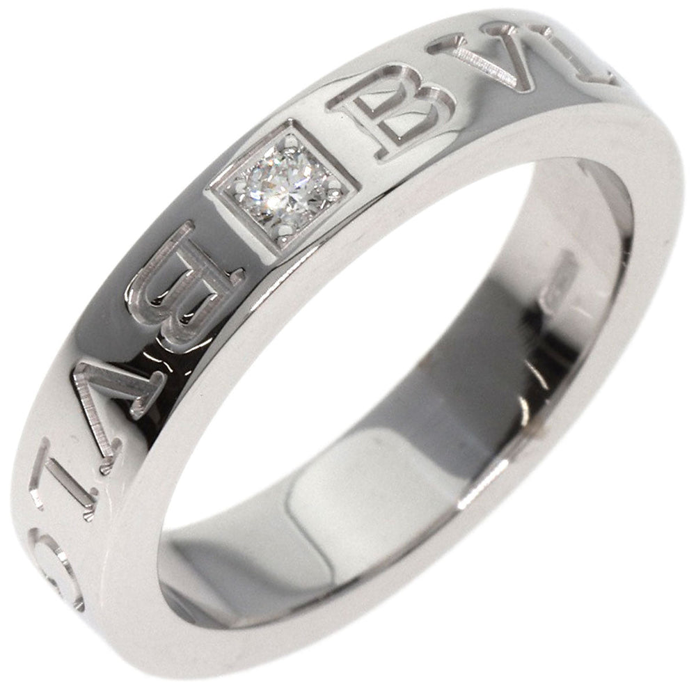 BVLGARI Ring K18WG Silver Double logo 1P Diamond Women Used Authentic