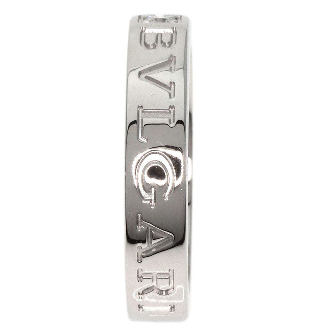 BVLGARI Ring K18WG Silver Double logo 1P Diamond Women Used Authentic
