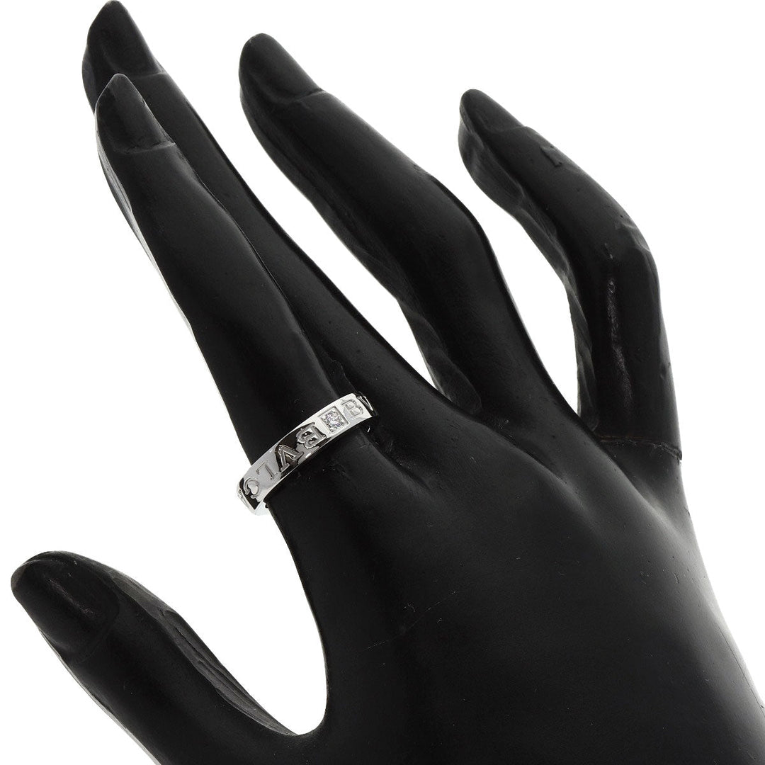 BVLGARI Ring K18WG Silver Double logo 1P Diamond Women Used Authentic