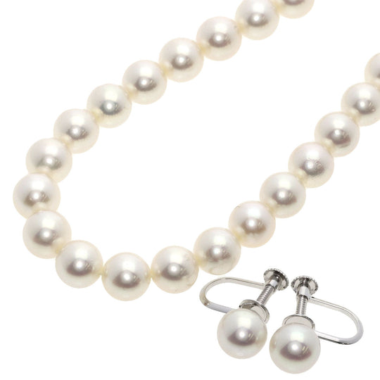 TASAKI Necklace SV Silver Akoya Pearl Pearl Earring Set Women Used Authentic
